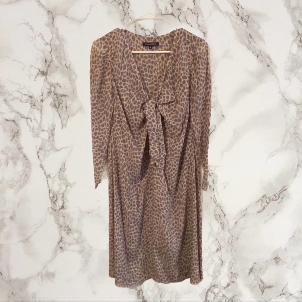 Lyn Devon silk leopard print v-neck midi dress 4